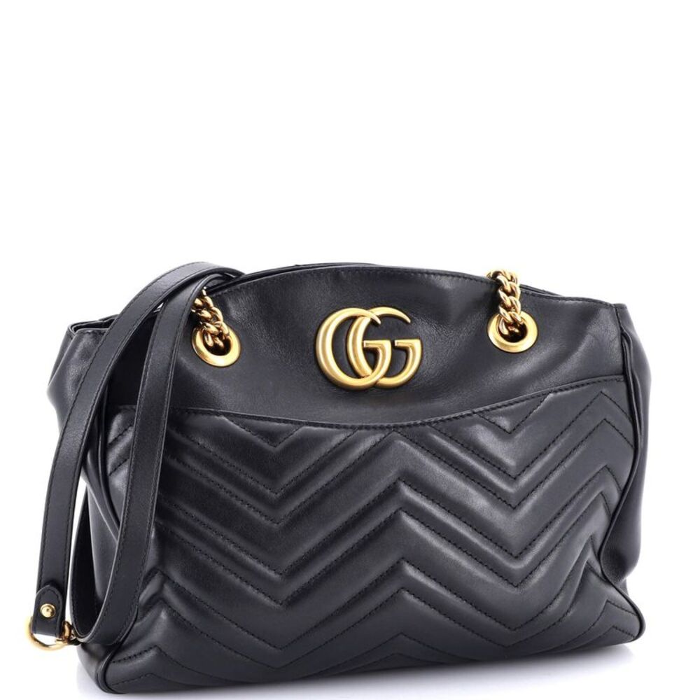 Gucci GG Marmont Chain Tote Matelasse Leather Medium Black - Picture 2 of 6